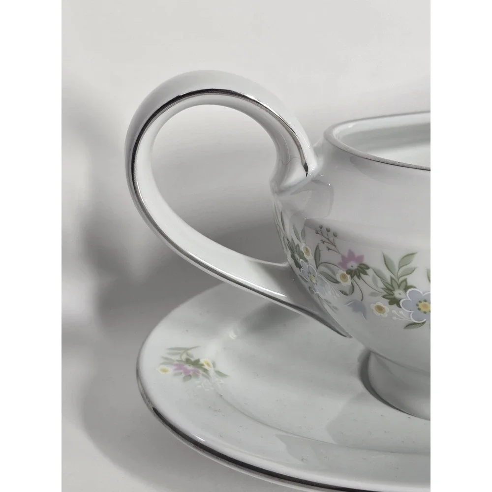 Vintage Johann Haviland Bavaria Germany Gravy Boat Floral Platinum